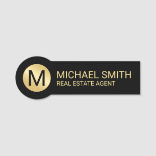 Black and Gold Personalised Monogram and Name Name Tag
