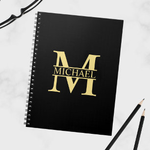 Black and Gold Personalised Monogram and Name Notebook
