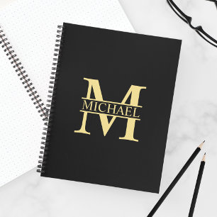 Black and Gold Personalised Monogram and Name Notebook