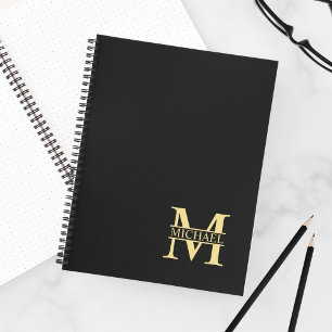 Black and Gold Personalised Monogram and Name Notebook