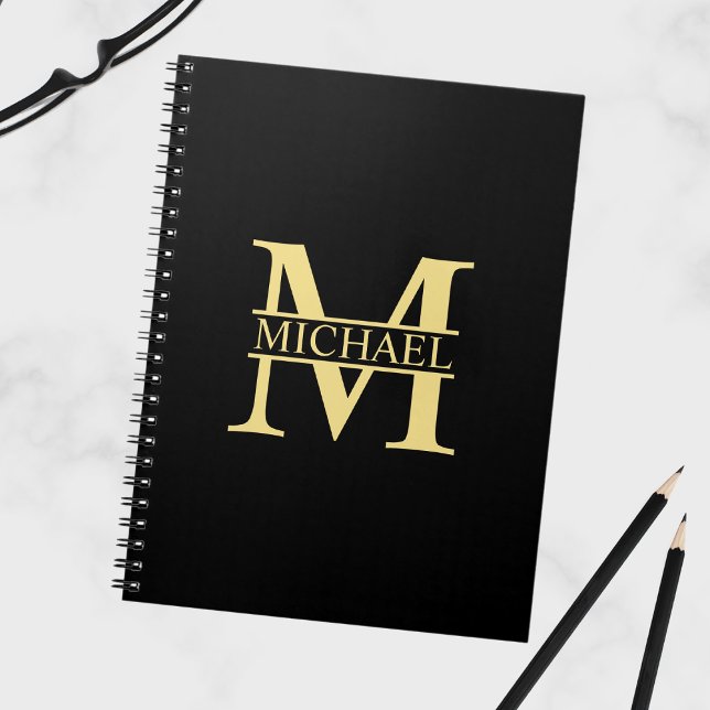 Black and Gold Personalised Monogram and Name Notebook (Creator Uploaded)