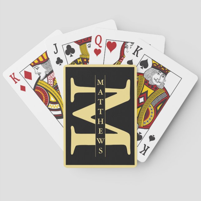 Black and Gold Personalised Monogram and Name Playing Cards (Back)