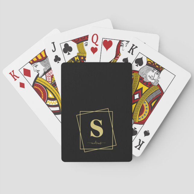 Black and Gold Personalised Monogram and Name  Playing Cards (Back)