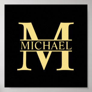 Black and Gold Personalised Monogram and Name Poster