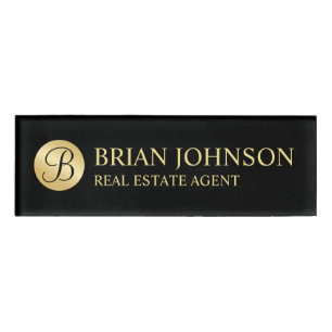 Black and Gold Personalised Monogram and Name Tag