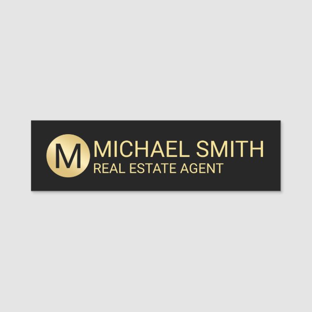 Black and Gold Personalised Monogram and Name Tag (Front)
