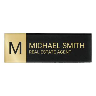 Black and Gold Personalised Monogram and Name Tag