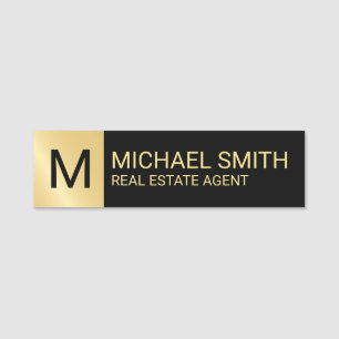 Black and Gold Personalised Monogram and Name Tag