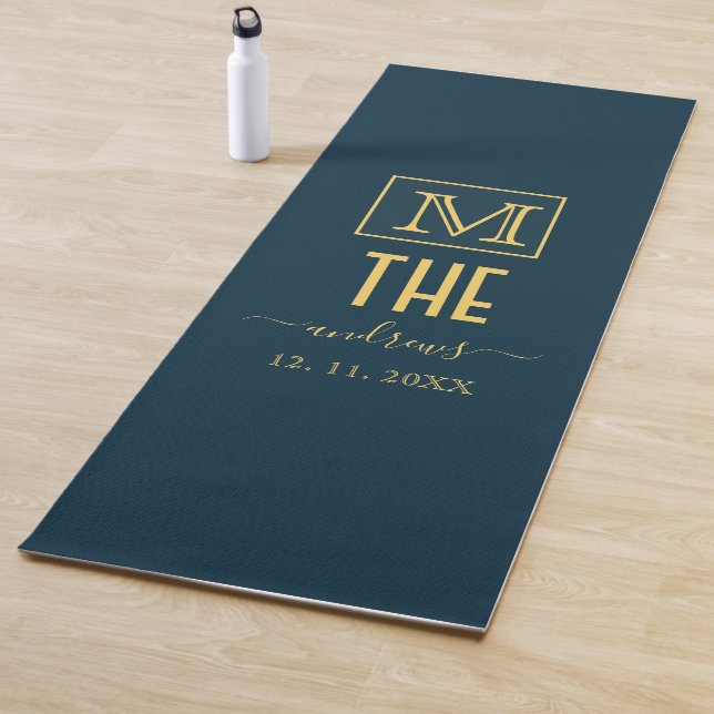 Black and Gold Personalised Monogram and Name  Yoga Mat (In Situ)
