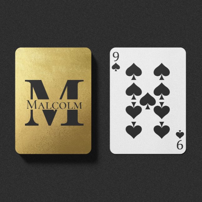 Black and Gold Personalised Monogram Custom Name Playing Cards (Creator Uploaded)