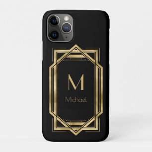 Black and Gold Personalised Monogram   Geometric Case-Mate iPhone Case