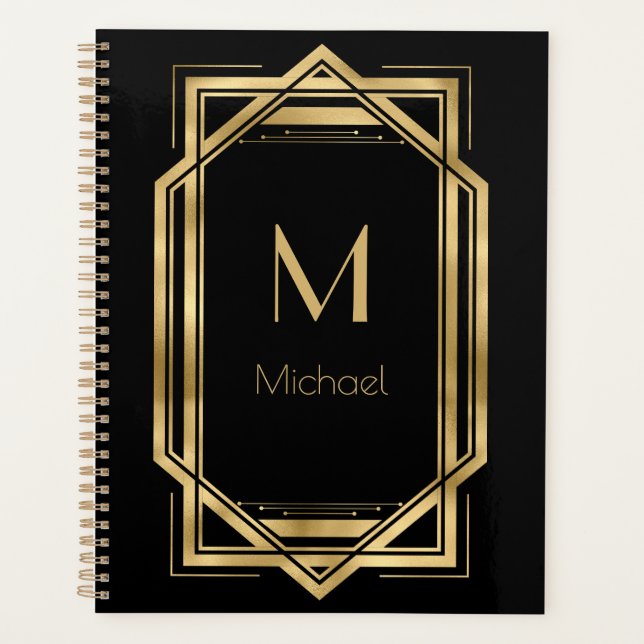 Black and Gold Personalised Monogram | Geometric Planner (Front)