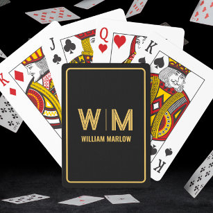 Black and Gold Personalised Monogram & Name Custom Playing Cards