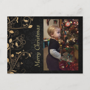 Black and Gold Personalised Photo Christmas Postcard