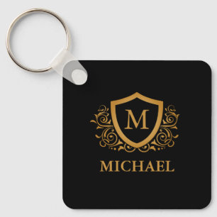 Black and Gold Personalised Stylish Monogram Name Key Ring