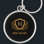 Black and Gold Personalised Stylish Monogram Name Key Ring<br><div class="desc">Black and Gold Personalised Stylish Monogram Name. For further customisation,  please click the "Customise it" button and use our design tool to modify this template.</div>