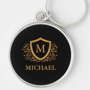 Black and Gold Personalised Stylish Monogram Name Key Ring
