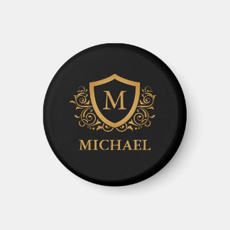 Black and Gold Personalised Stylish Monogram Name Magnet