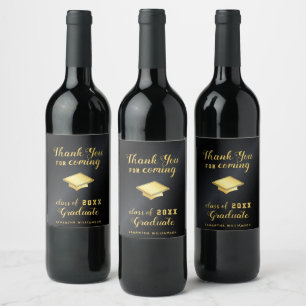Black and Gold Personalised Thank You Graduation Wine Label