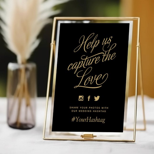 Black and Gold Personalised Wedding Hashtag Sign (Creator Uploaded)