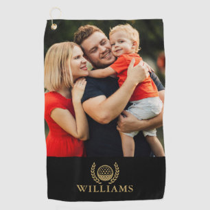 Black And Gold Personalized Name Monogram Photo Golf Towel