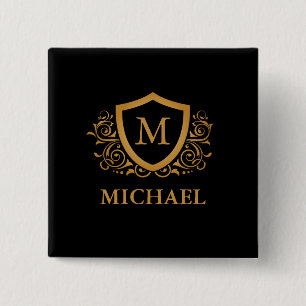 Black and Gold Personalized Stylish Monogram Name 15 Cm Square Badge