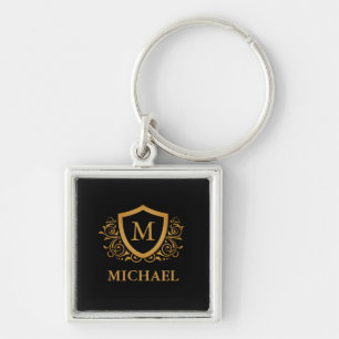 Black and Gold Personalized Stylish Monogram Name Key Ring