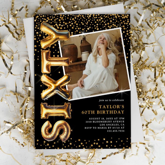 Black and Gold Photo 60th Birthday Invitation (Creator Uploaded)