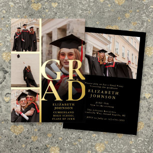 Black And Gold Photo Collage Graduation Party