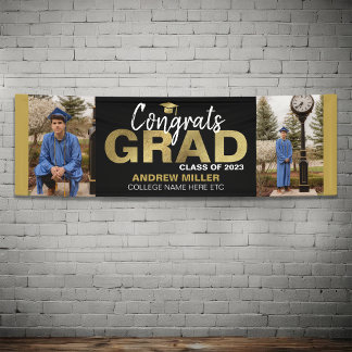 Black And Gold Photo Congrats Grad Graduate Banner