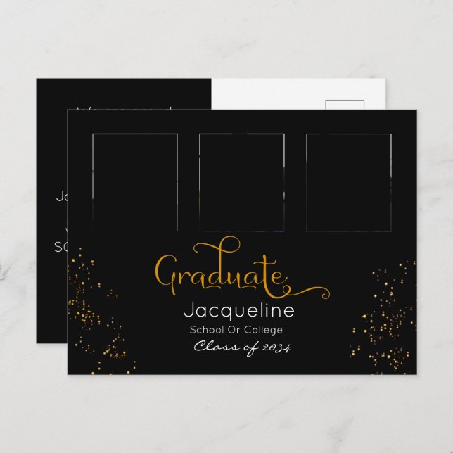Black And Gold Photo Graduation Announcement (Front/Back)