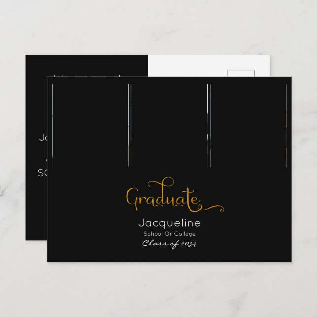 Black And Gold Photo Graduation Announcement (Front/Back)