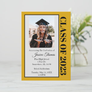 Black and Gold Photo Graduation Invitation