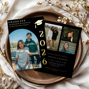 Black and Gold Photo Graduation Invitation
