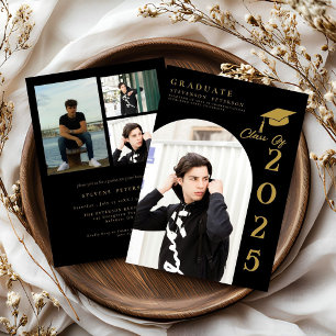 Black  and Gold Photo Graduation Invitation