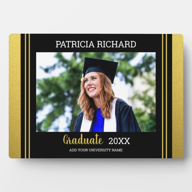 Black And Gold Photo Graduation Keepsake Plaque (Front)