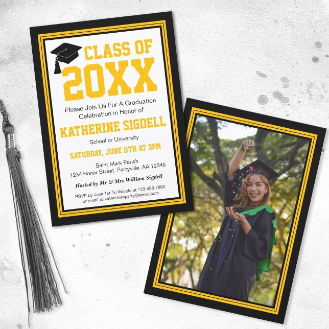 Black and Gold Photo Graduation Party Invitation (Creator Uploaded)