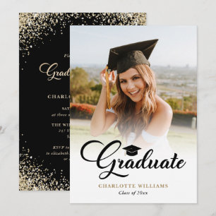 Black and Gold Photo Graduation Party Invitation