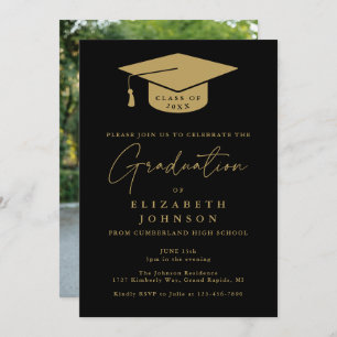 Black And Gold Photo Graduation Party Invitation