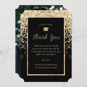 Black and Gold Photo Graduation Thank You Card