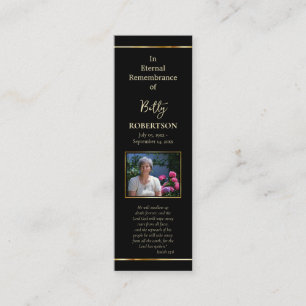 Black and Gold Photo Memorial Prayer Bookmark Mini Business Card