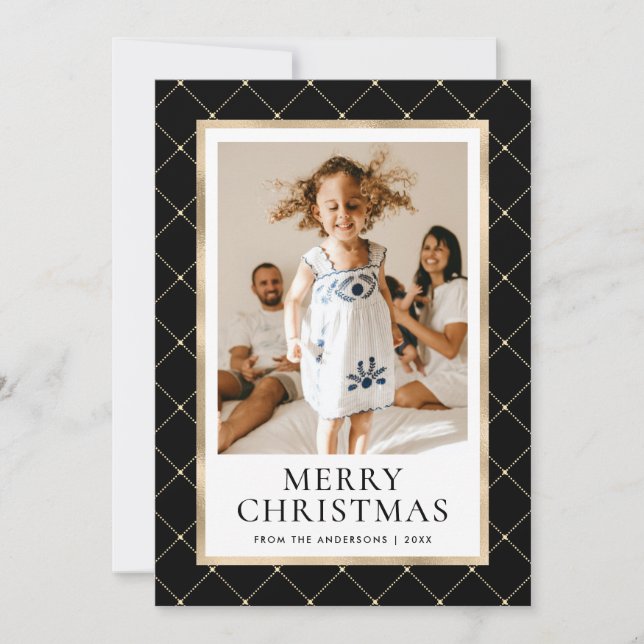 Black and Gold Photo Merry Christmas Card (Front)