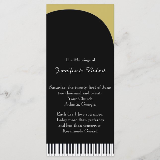 Black and Gold Piano Wedding Program Programme (Front)
