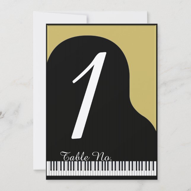 Black and Gold Piano Wedding Table Number (Front)
