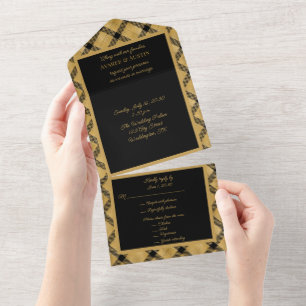 Black and Gold Plaid Elegant All In One Invitation