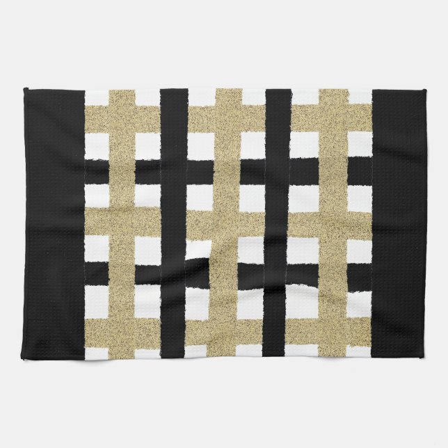 Black and Gold Plaid Tea Towel (Horizontal)