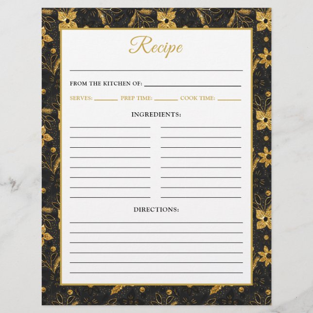 Black and Gold Poinsettia Flowers Recipe Page (Front)
