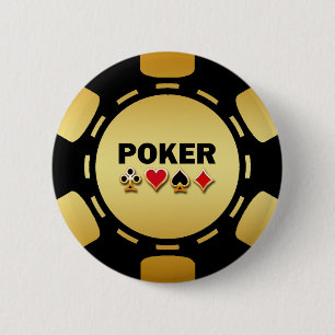 BLACK AND GOLD POKER CHIP 6 CM ROUND BADGE