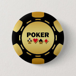 BLACK AND GOLD POKER CHIP 6 CM ROUND BADGE