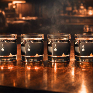 Black and Gold Poker Night Whiskey Glass